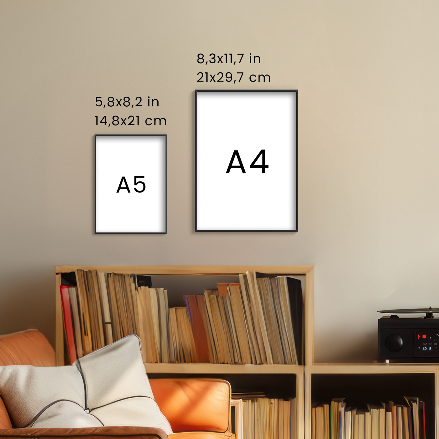 A4 5.8 x 8.2 inches 14.8 x 21 centimetres and A4 8.3 x 11.7 inches 21 x 29.7 centimetres size comparison