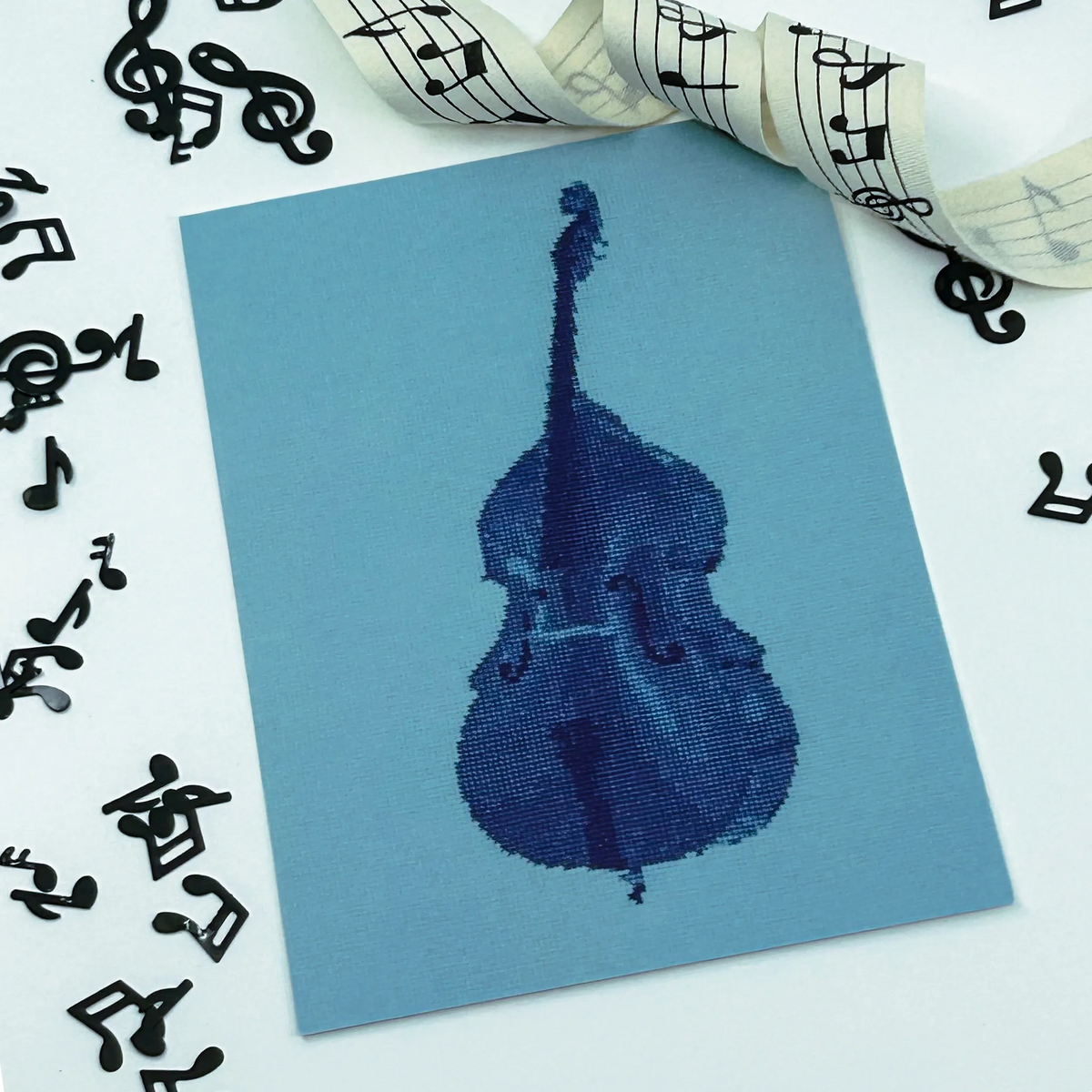 colourful postcard of the double bass original embroidery design