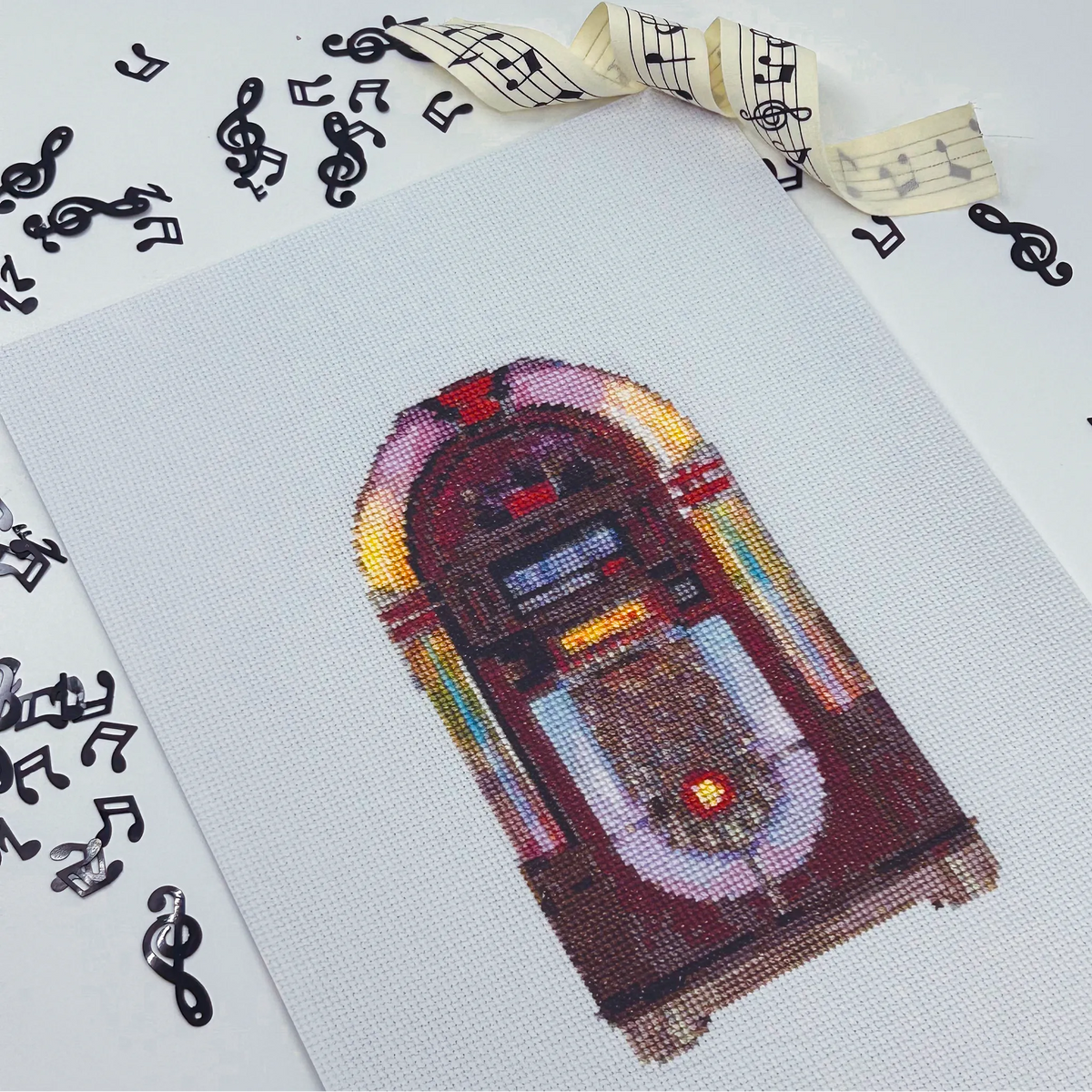 A4 art print of the original embroidery design of a vintage jukebox
