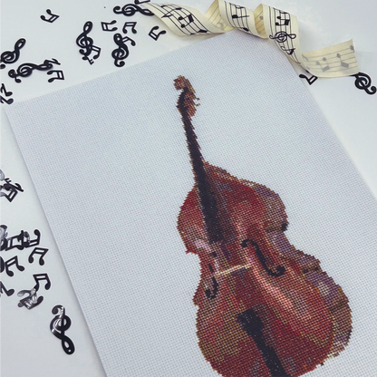 double bass A4 art print of the original embroidery design