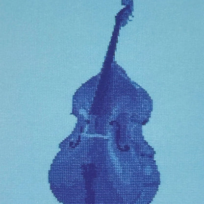 close up of the colourful postcard of the double bass original embroidery design 