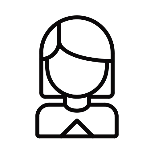 Black line art icon of a woman head on a white background