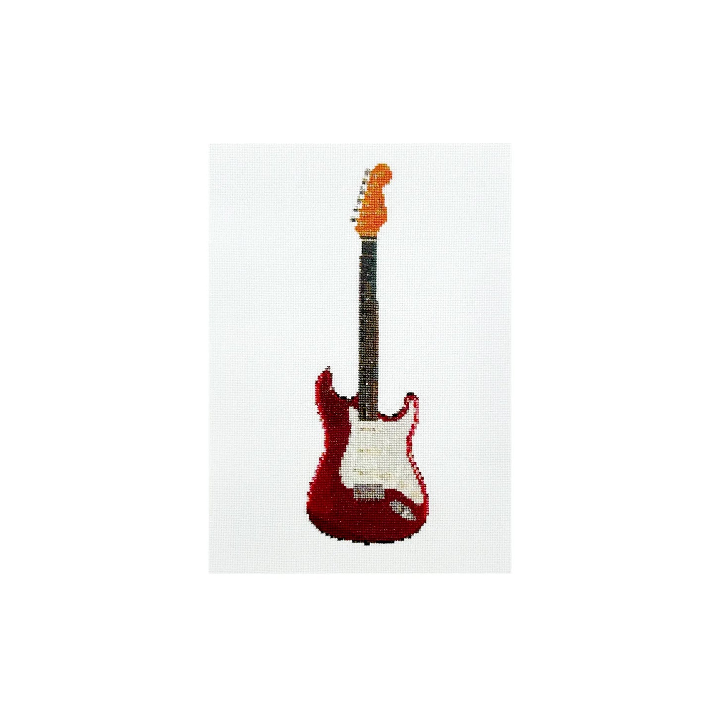 A5 print of the original embroidery artwork of a red fender stratocaster