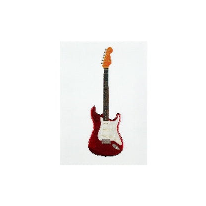 A5 print of the original embroidery artwork of a red fender stratocaster