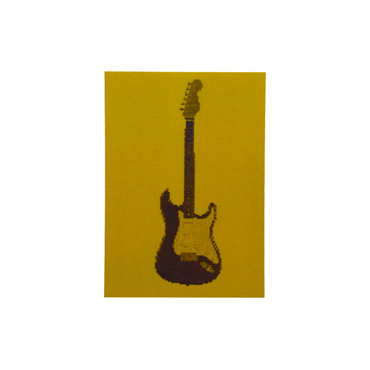 colourful postcard of the original embroidery design of a fender strat
