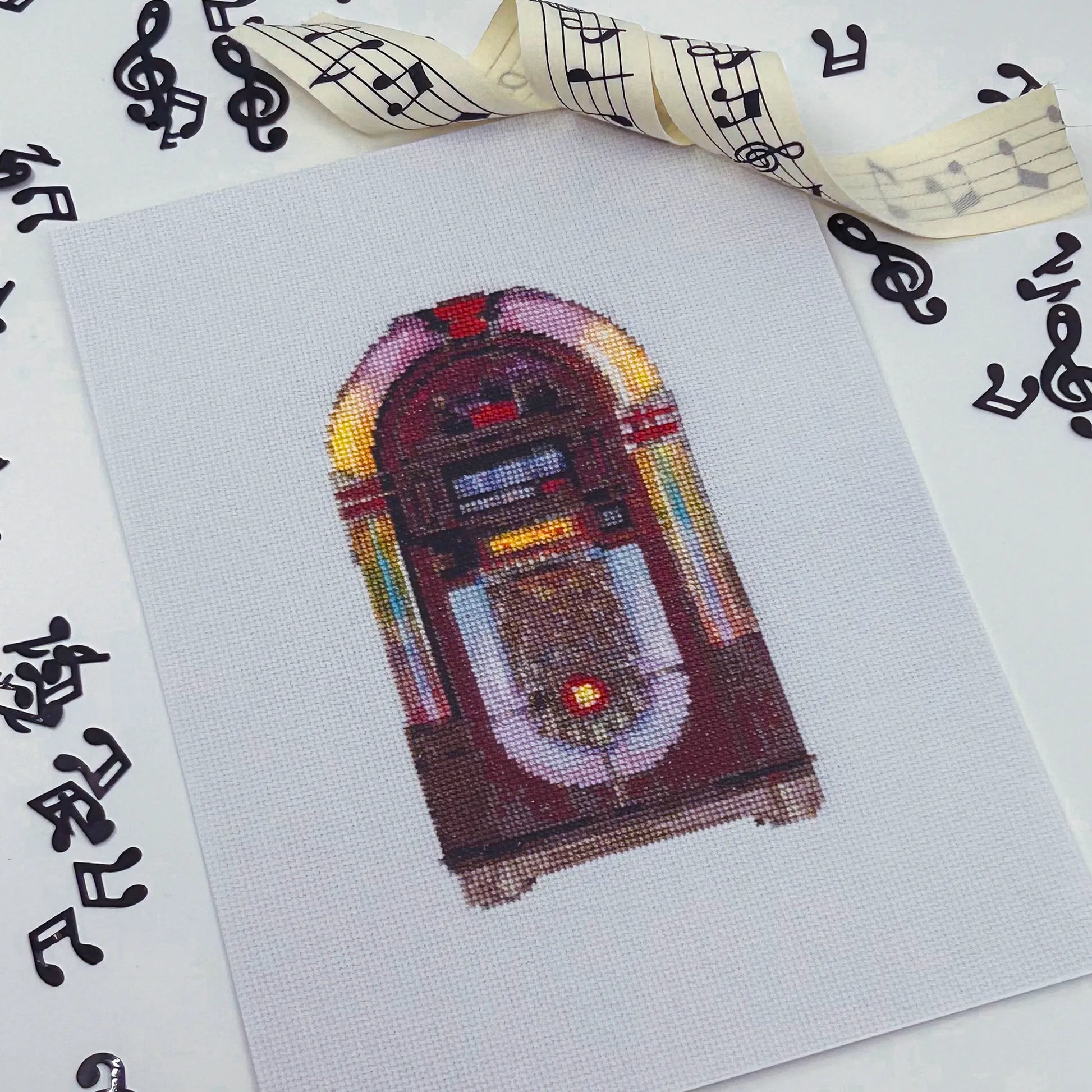 A5 print of the original embroidery design of a retro jukebox