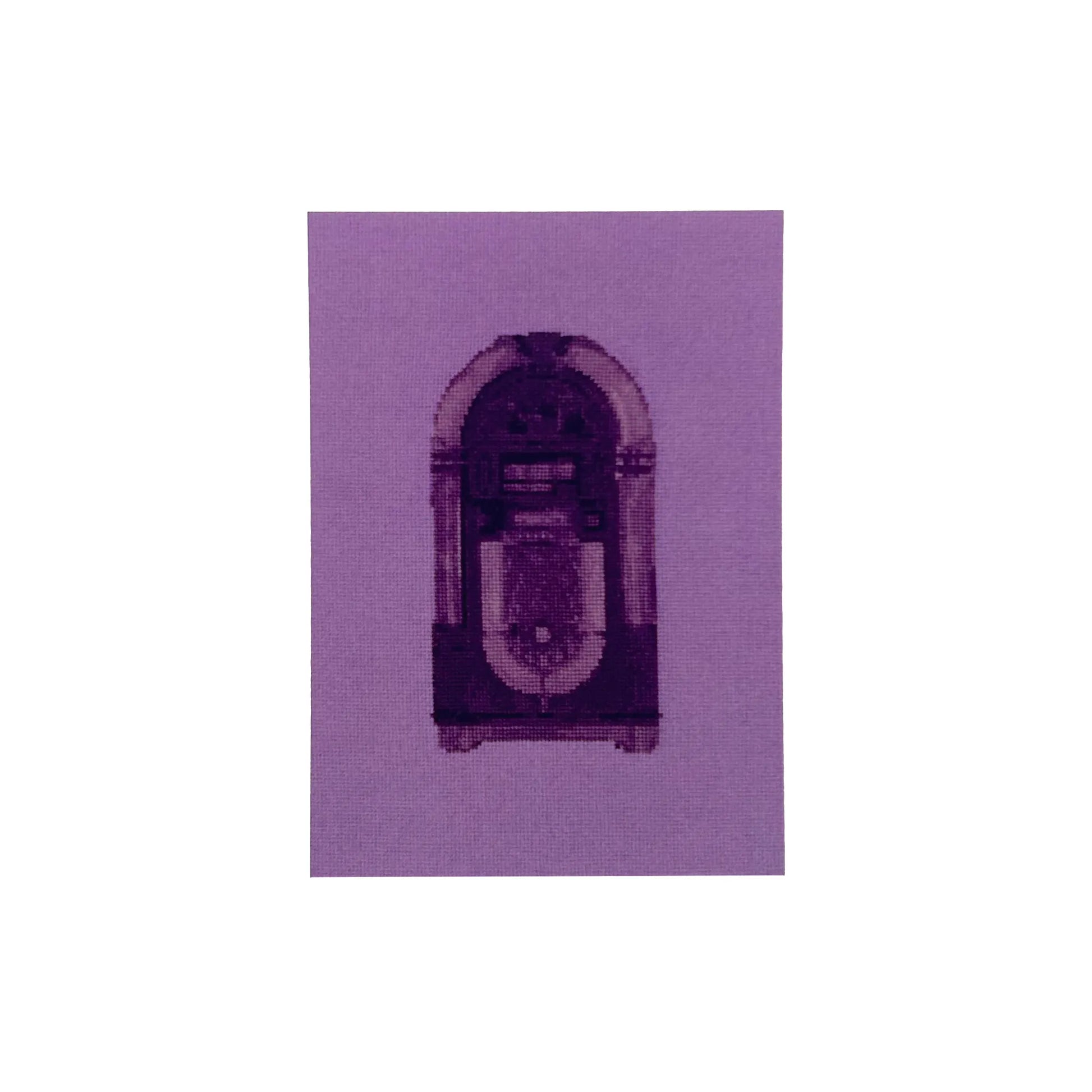 colourful postcard of the original embroidery design of a vintage jukebox