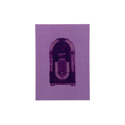 colourful postcard of the original embroidery design of a vintage jukebox