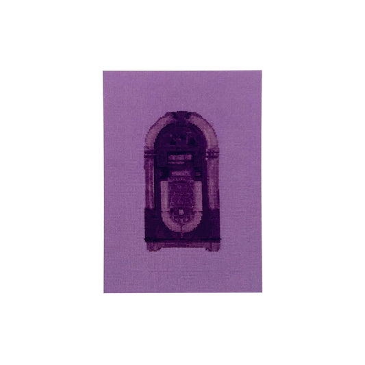 colourful postcard of the original embroidery design of a vintage jukebox