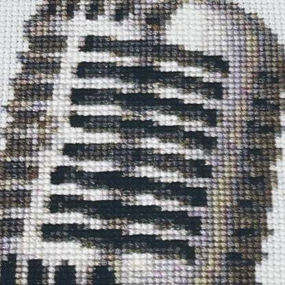close up of the A4 art print of the original textile art of a vintage mic