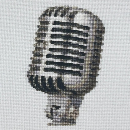 close up of the A5 art print of the original embroidery design of the elvis mic