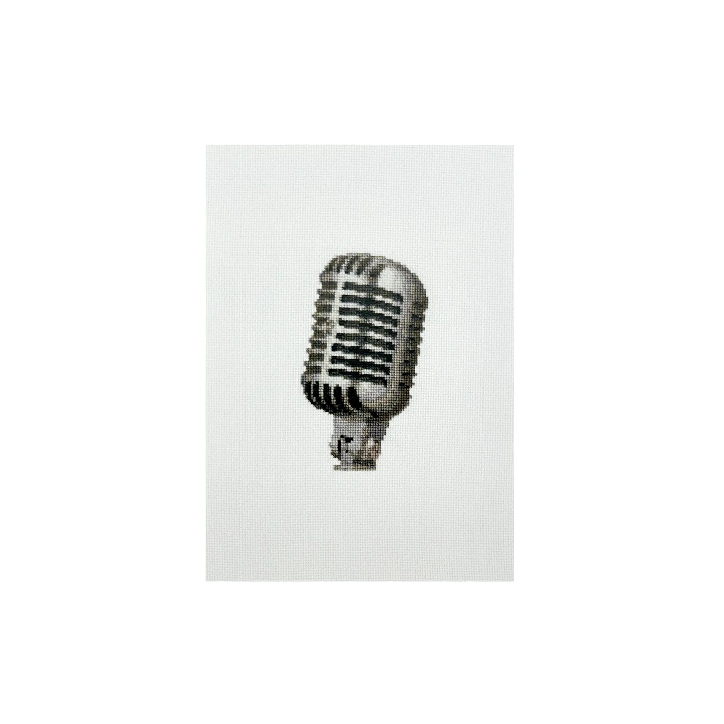 A5 art print of the original embroidery design of a retro mic 