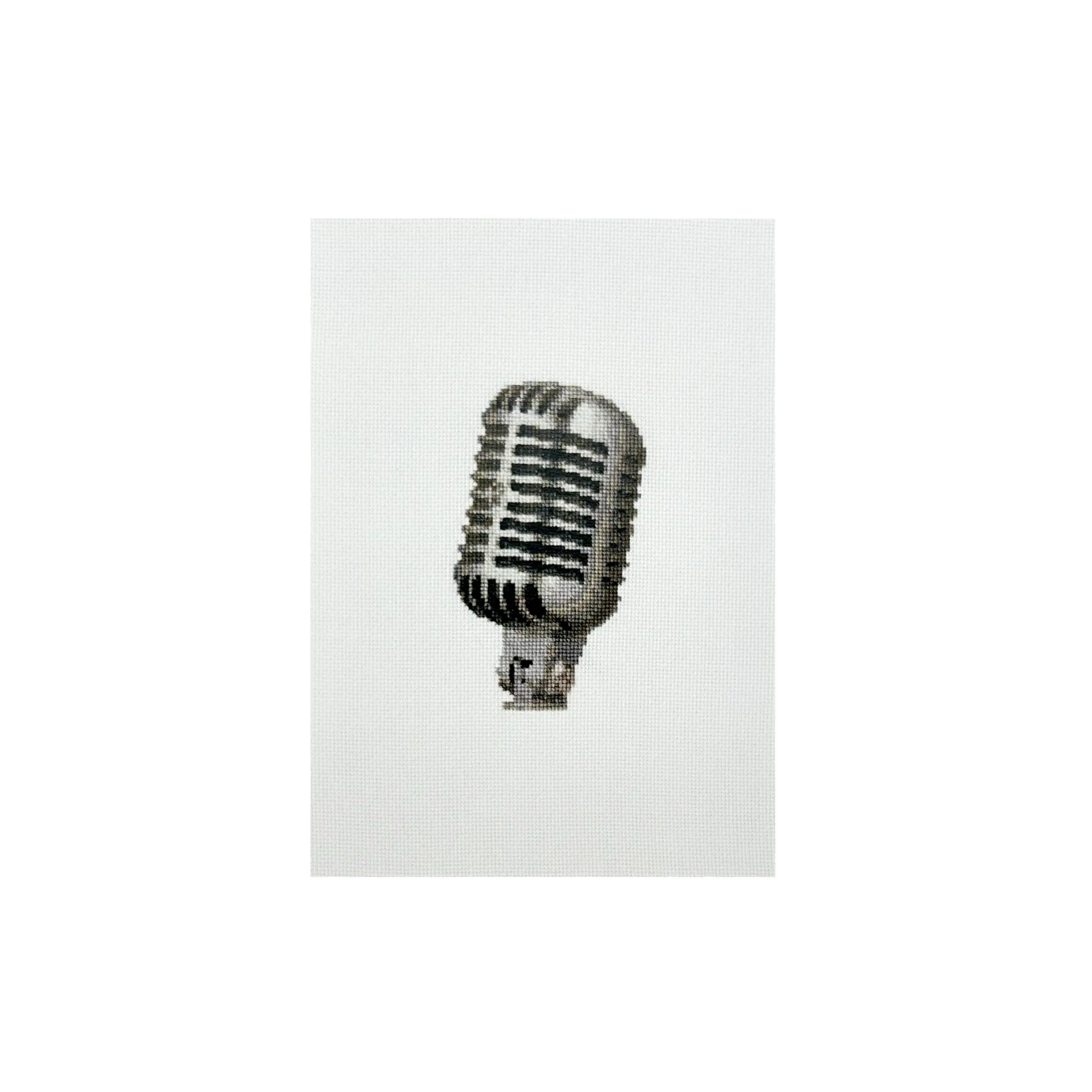 A5 art print of the original embroidery design of a retro mic 