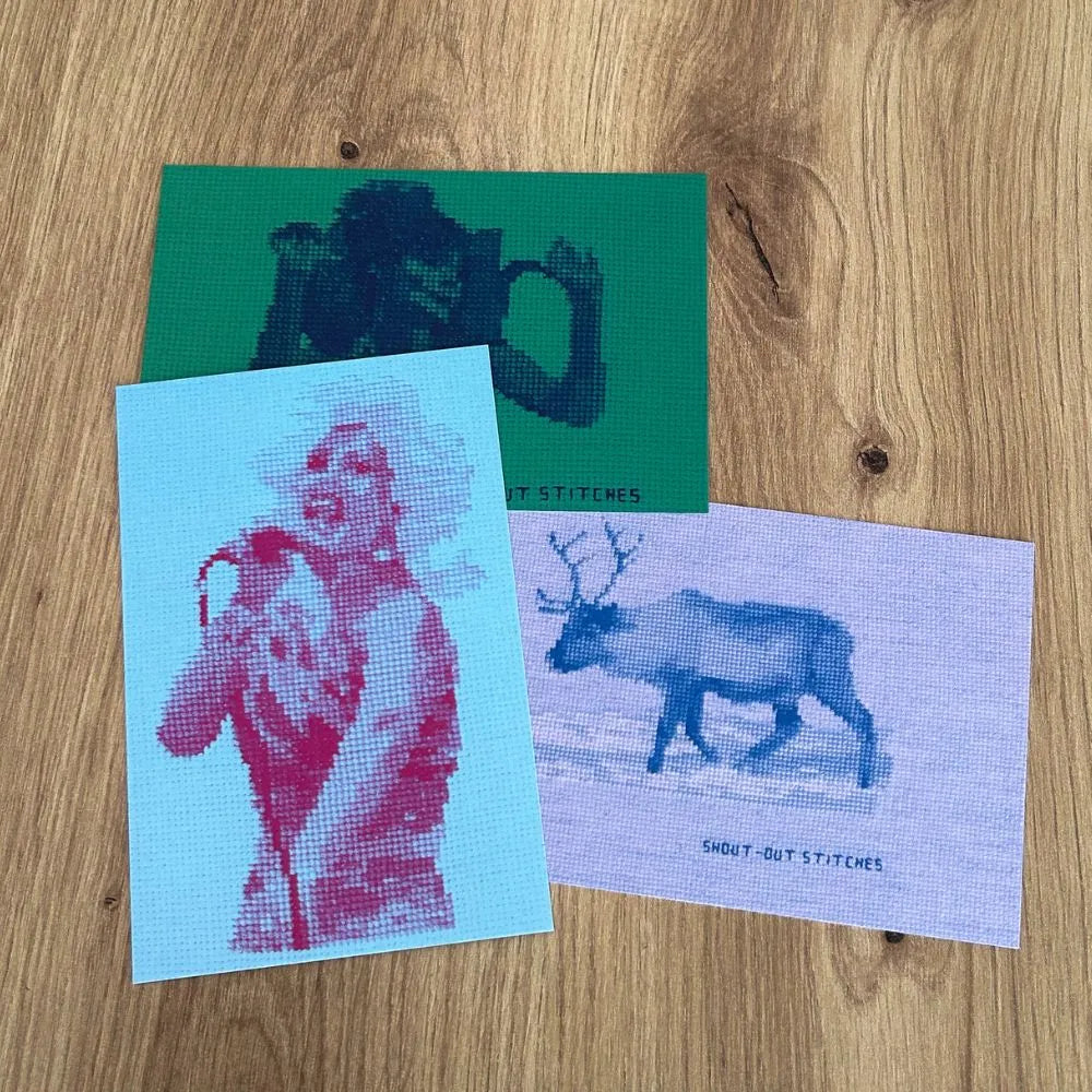 three mix and match postcards. Amy Taylor, Beetlejuice miss argentina and reindeer in the snow