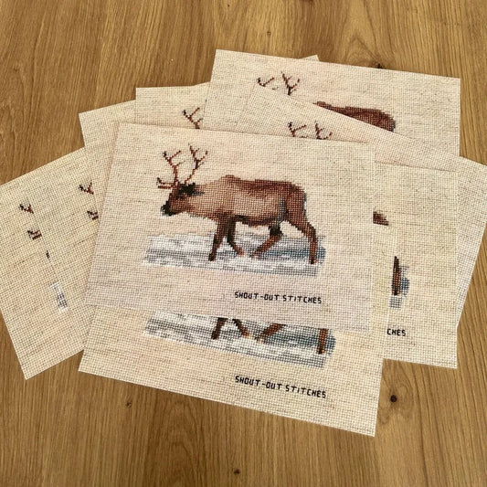 reindeer in the snow A5 print in cross stitch style