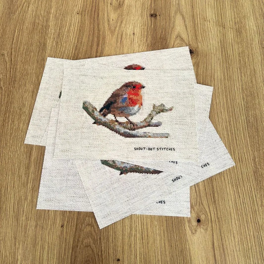 robin red breast cross stitch style A5 print