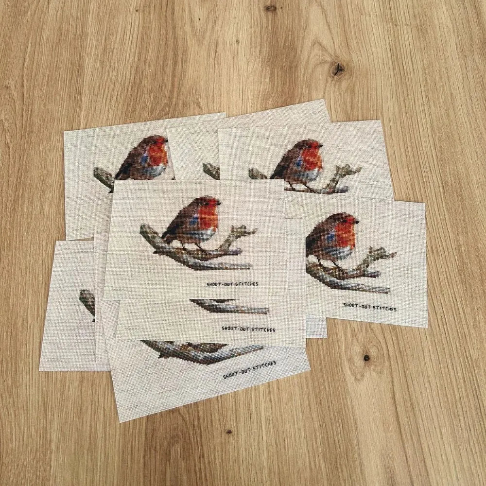 robin red breast cross stitch style A6 print