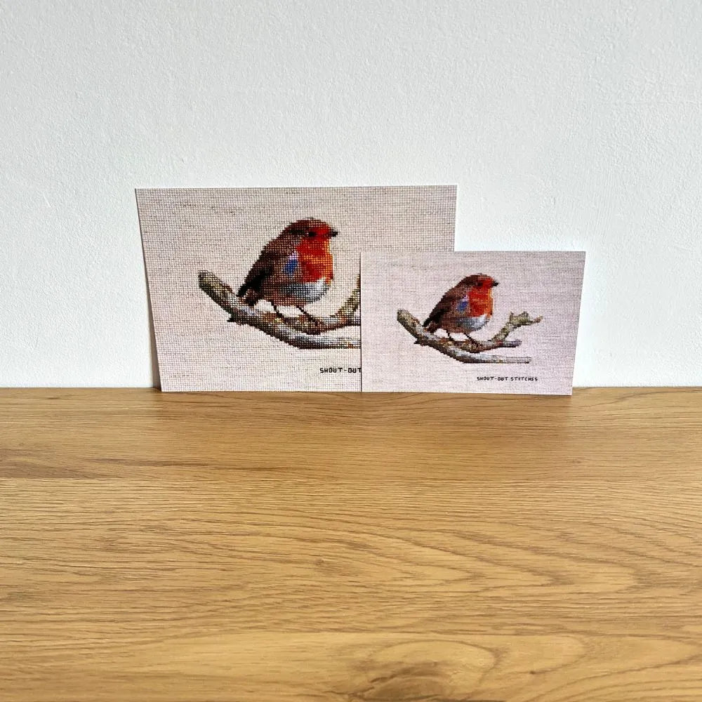 robin red breast embroidered style print A5 and A6 side by side