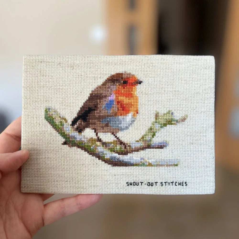 Unframed Robin Red Breast embroidery.