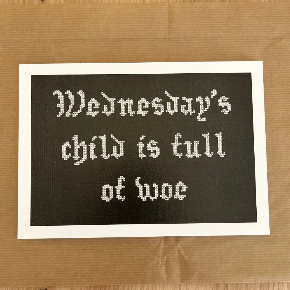 Wednesday's child is full of woe embroidered style art print A5